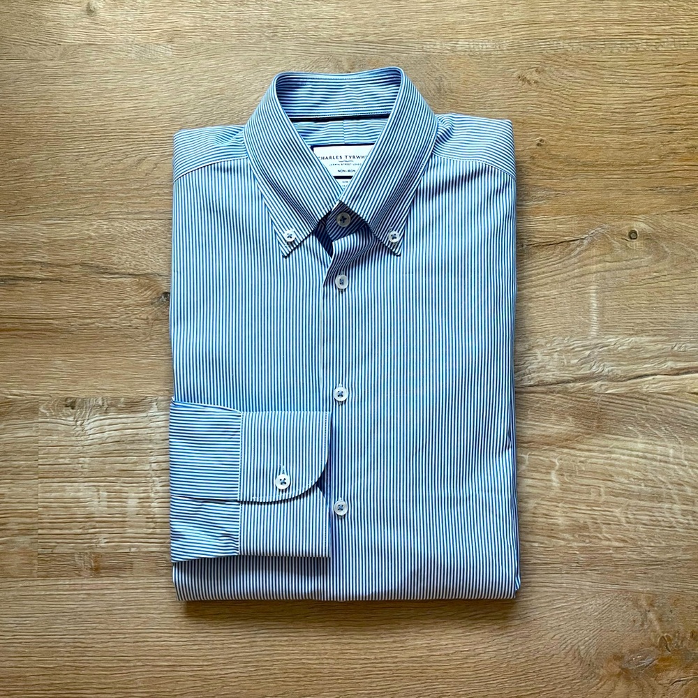 Charles Tyrwhitt Cobalt Blue and White Stripe Non Iron Dress Shirt
